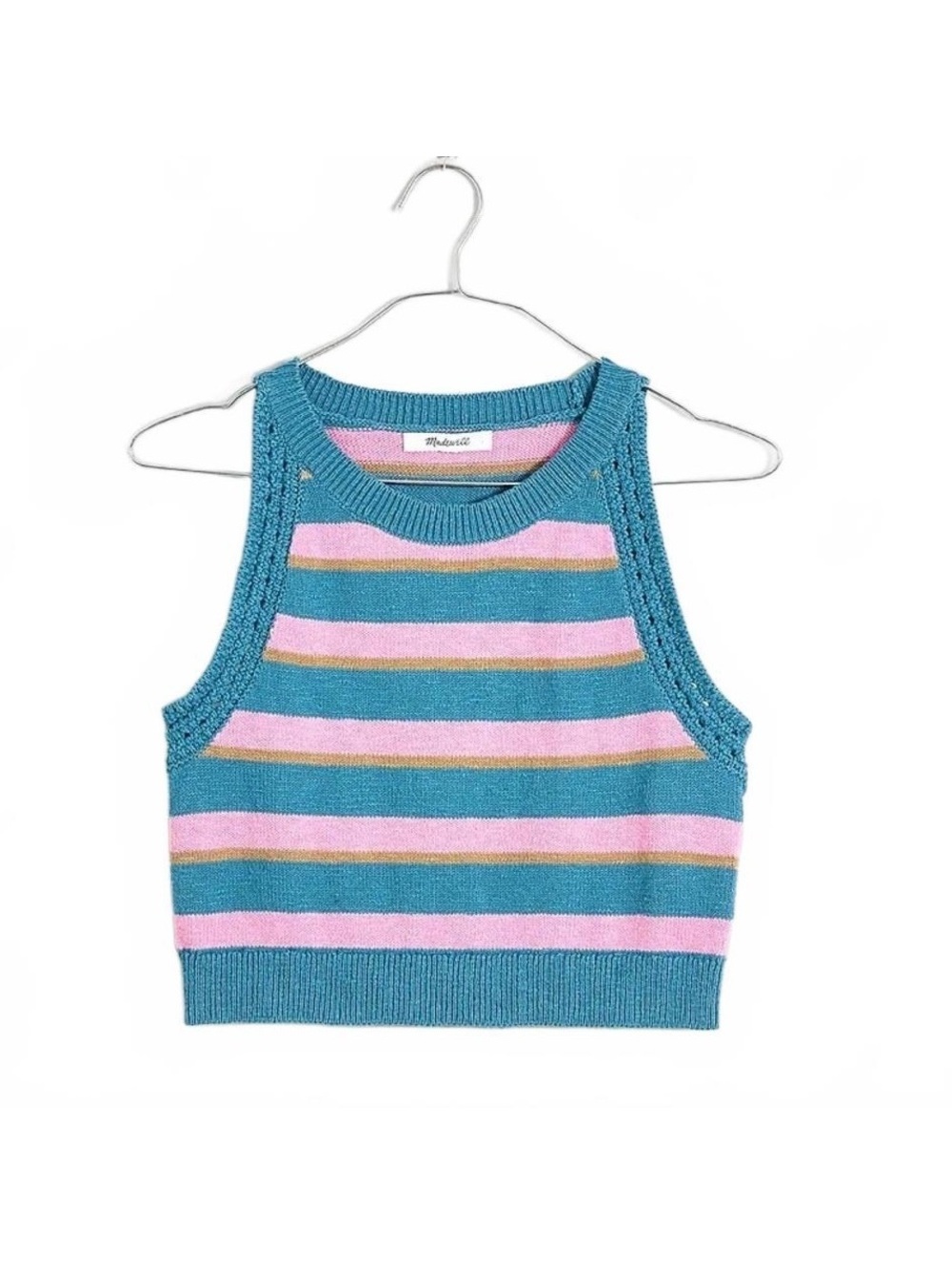 NWT Madewell Striped Knit Crop Tank Top Teal Pink Medium